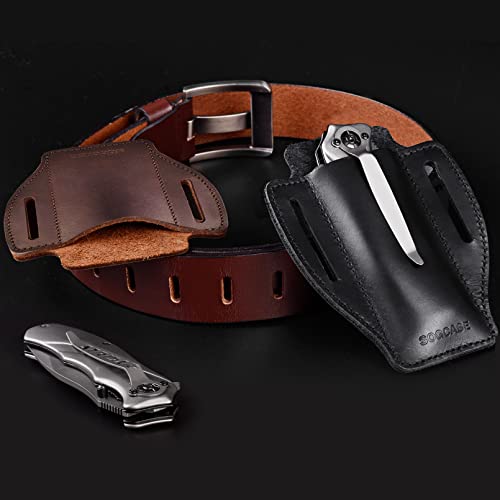 Sogcase Folding Knife Holster, Leather Knife Sheath Belt, Pocket Knife Holder For Buck Knives, Civivi, Smith & Wesson (Downbrown, Large) #TOP4