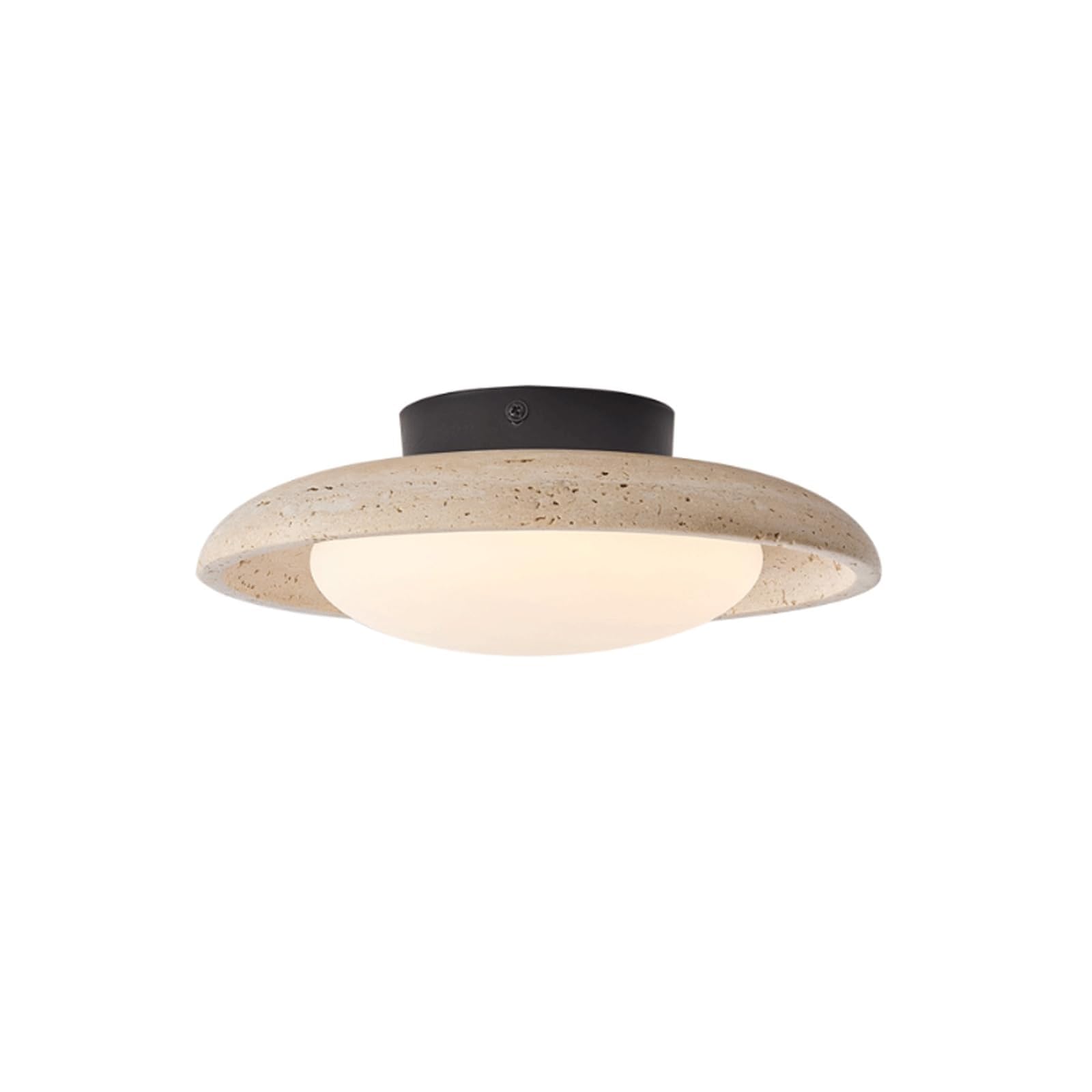 Plafonnier en travertin wabi-sabi BKEKM 25cm, luminaire en marbre jaune dimmable d'exception