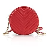 RCFJ b y K L A N D Round Crossbody Bag for Women,PU Leather Shoulder Bag with Metal Chain Strap, Cellphone Purses with Zipper
