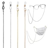 Alrhso Metal Eyeglass Chain for Women Men 4 Pcs Fashion Eyeglasses Holders Around Neck with Adjustable Rubber Ends (Gold, Rose Gold, Black, Silver)