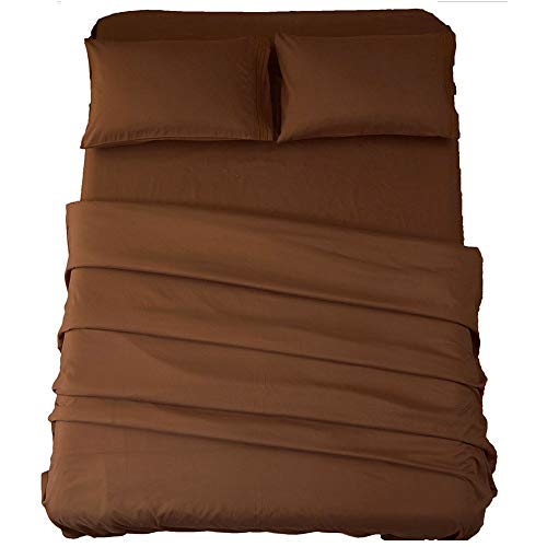 Image of SONORO KATE Bed Sheet Set Super Soft Microfiber 1800 Series Luxury Egyptian Sheets 16-Inch Deep Pocket Wrinkle and Hypoallergenic-4 Piece(King Brown)