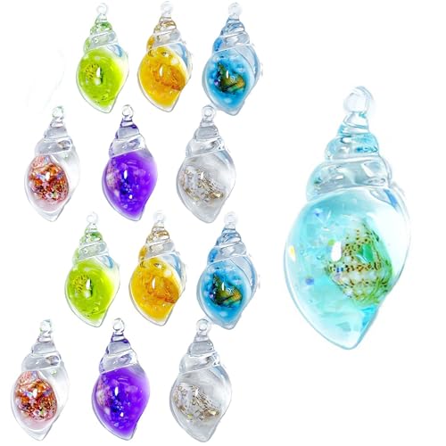 Hayaww 13 st färgglada akryl snäckskal, ljus färg snäckskal, hänge hantverk berlocker tillbehör, hav regnbåge hänge, för halsband armband DIY smycken, Material: Polyester, M