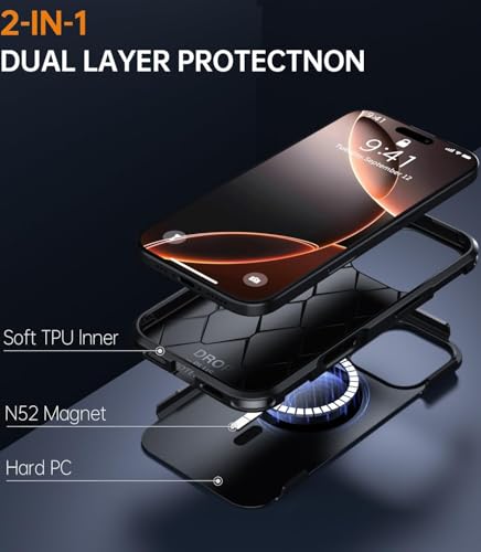 Image of EGOTUDE Polycarbonate for iPhone 16 Pro Case, Military Grade Drop Protection, Magnetic Shockproof Heavy Duty Rugged Back Cover Compatible with Mag-Safe, Black