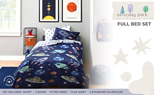 Saturday Park Outer Space Full Bed Set - 7 Piece 100% Organic Cotton Bedding Features Rocket Ships thumb #1