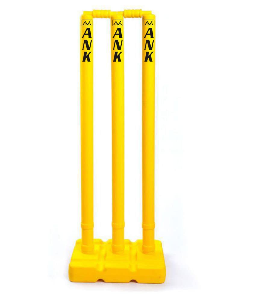 ANK Heavy Plastic Cricket Large Stumps Set - 3 Stumps + 2 Bails + 1 Stand (Yellow)(Plastic Wicket Set) (B0B224C2RD) Amazon Price History, Amazon Price Tracker