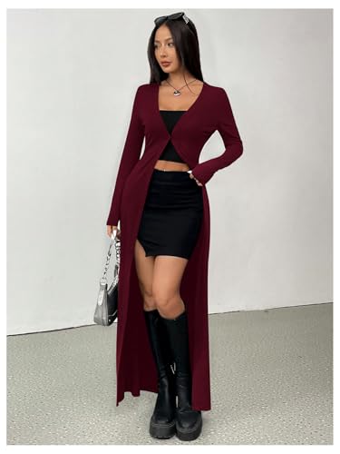 Image of GORGLITTER Women's Goth Long Cardigan Button Up Light Weight Long Sleeve V Neck Fitted Sweater Tops Gothic Clothes