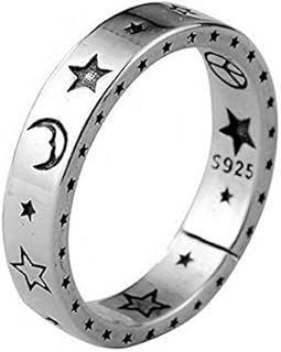 Aukmla Star Moon Ring Silver Smiley Face Ring Open Rings Adjustable Smiling Rings for Women and Girls
