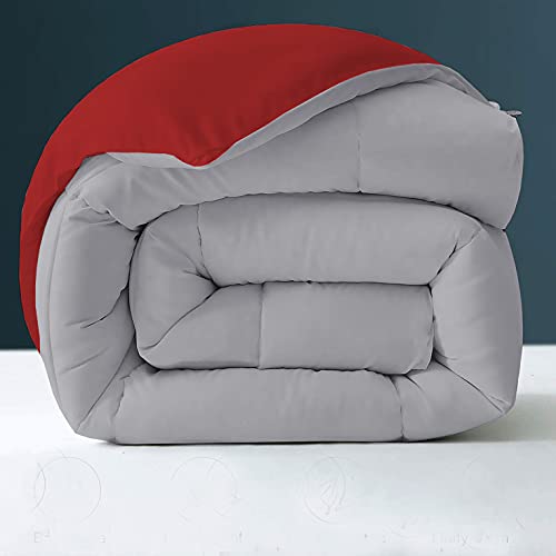 Image of Day Care - Hotel Quality-Down Alternative Reversible 400 GSM Comforter (92 inch x 106 inch Inches /233cm x 269cm) - Comforter King Size|Silver /Burgundy| TC - 450