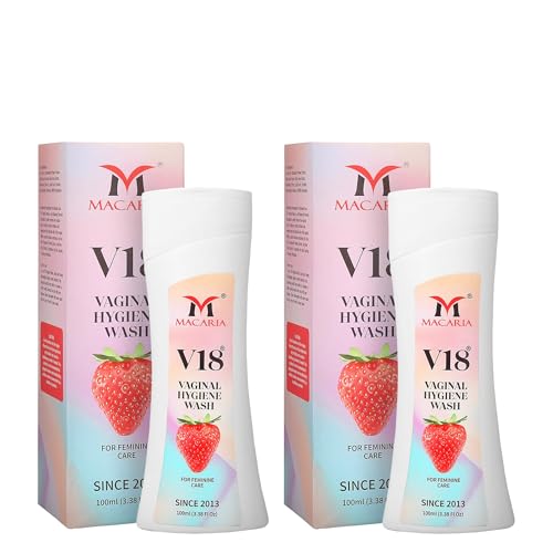 Image of V18 Vaginal Hygiene Wash for Women - Feminine Intimate Care with Strawberry Scent - Lactic Acid, Odor Control, & pH Balance - Gentle Daily Wash for Vagina, Genital Dryness, & Itching Relief