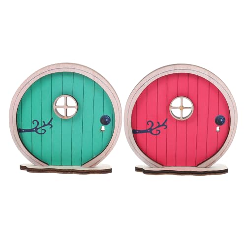 LIFKOME 2個 木製ミニ妖精扉 良質木材製で変形防止 の や撮影小道具に ミニチュアハウス飾り カード装飾用 ユニークな屋外フェアリーガーデ