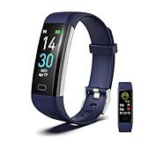 Fitness Tracker with Blood Pressure Heart Rate Sleep Monitor, Waterproof Activity Tracker Watch, Step Calorie Counter Pedometer for Men and Women for Android and iOS Smartphone (Blue)