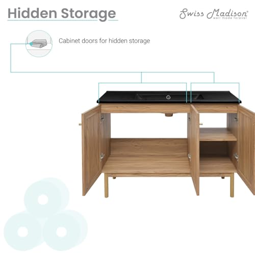 Image of Swiss Madison Classe 48 in. Brown Oak Bathroom Vanity with Black Ceramic Sink Top