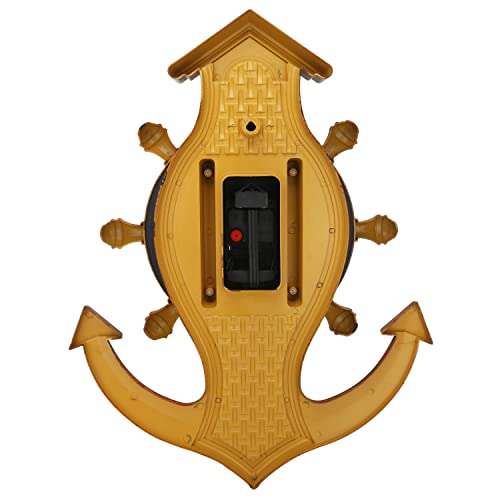 Image of Nautical Anchor Wall Clock, Wooden Design with Ship Wheel and Anchor Motif, Battery Operated (Brown)