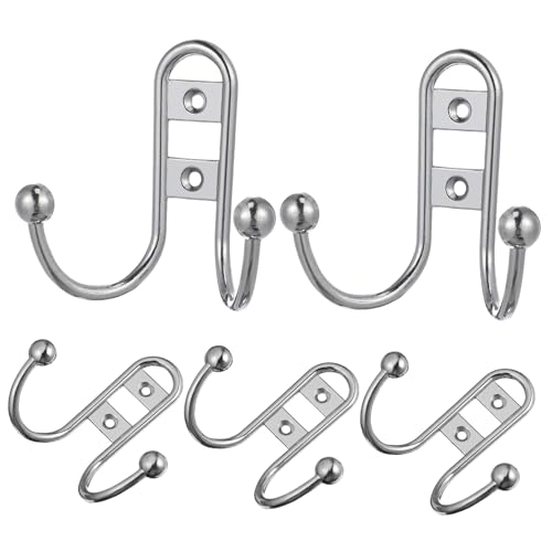 Gadpiparty 5個 欧式ダブルフック メタルウォールフック スムース表面 衣類タオルに優しい 壁掛け収納 洗面所キッチンリビング対応