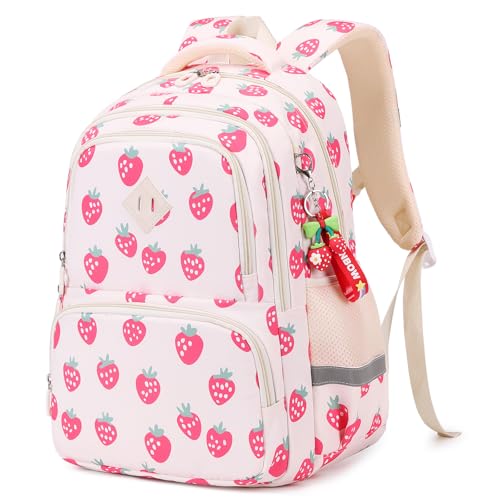 QIXIHU Girls School Bag Kawaii All-Over Print Kids Backpack Lightweight & Breathable Childrens Backpack for Primary School & Nursery Water Resistant Fits A4