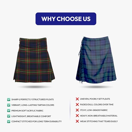 Image of 8 Yard Mens Kilt - Authentic Tartan Kilt for Men Highland Outfit for Weddings & Traditional Scottish Wear