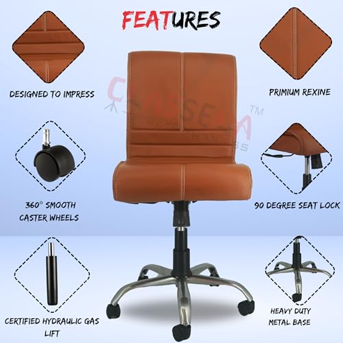 Image of NEWTURN Maxson ARMLESS (PRE-Assembled) with Heavy Duty Metal Stand Ergonomic Premium Leather Revolving Office Chair with 1 Years Warranty(TILT pushback Mechanism)