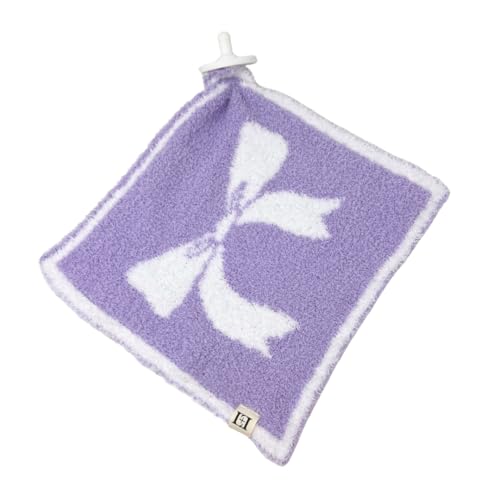 Image of L+L USA Bow Baby Lovey Pacifier /Teether Holder 10 inchx10 inch - DreamSoft Plush Fluffy Cuddly Soothie Reversible Mini Comfort Blanket - Cute Girly Newborn Gift Essential for Babies Girls (Lavender /White)