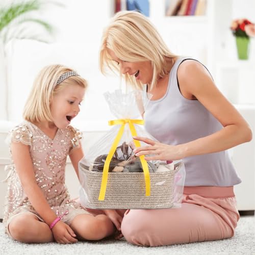 Image of OIAHOMY Woven Basket, Gift Basket Empty with Gift Bags and Ribbons, Rope Baskets for Baby Showers, Storage Baskets with Handles for Nursery, Pet Toy Organizer - Brown