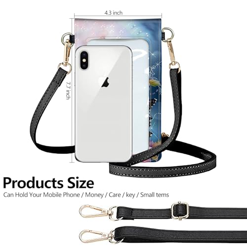 Touch Screen Phone Purse,Small Crossbody Bag for Women Girl,Lightweight Small Leather Bag Card Holder Phone Wallet with a Shoulder Strap-Blue Butterfly2