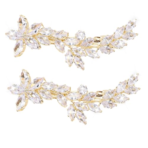 ANBALA 2Pcs Rhinestone Hair Clips, Crystal Hair Barrettes for Women Rhinestone Hair Accessories for Prom, Wedding (Flower&amp;Leaf)