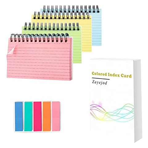 Colored Index Cards,Flash Revision Cards,3x5 Inches Spiral Bound Ruled Lined Record Cards,Note Paper for School, Learning, Memory, Recipe, Exams,4PCS Cover
