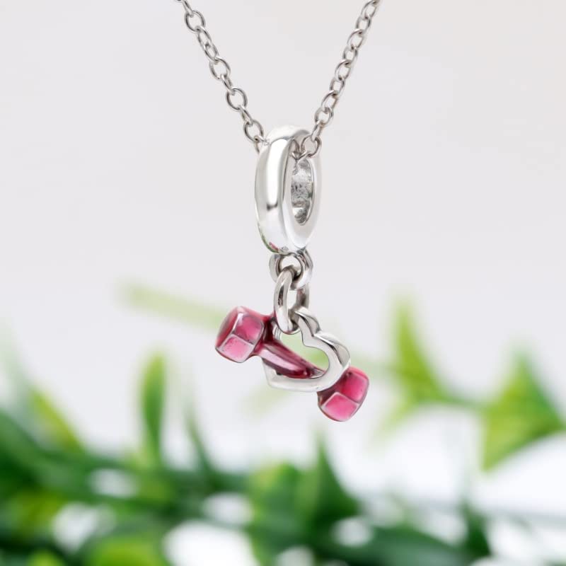 Dumbbell & Heart Dangle Charm 925 Sterling Silver Pendant,Jewelry Beads Gifts for Women Bracelet&Necklace 0864