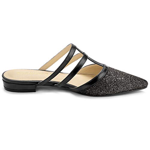 Allegra K Women's Glitter Pointed Toe Flats Black Mules - 7.5 M Us #TOP6