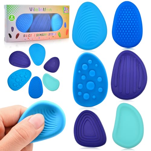 Image of Vilalatfan Fidget Toys Sensory Stones for Kids and Adults,6 PCS Texture Worry Stone for Anxiety Autism Teen Calm Down & ADHD Stress Relief,Quiet Fidgets for Classroom Small Prizes Gifts for Travel Toy