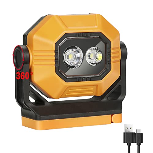 LED Work Light, 1500Lumens 3 Light Modes Rechargeable Work light with 360°Rotating Magnetic Stand Portable COB Small Waterproof Mechanic Light with Hanging Hook for Working Job Site Repairing