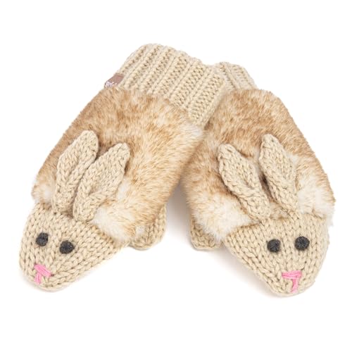 Warm Knit Winter Mittens for Girls Ages 3-12 Years, Double-Layered, Fun Bunny Rabbit Design for Children, Toddler to Big Kids