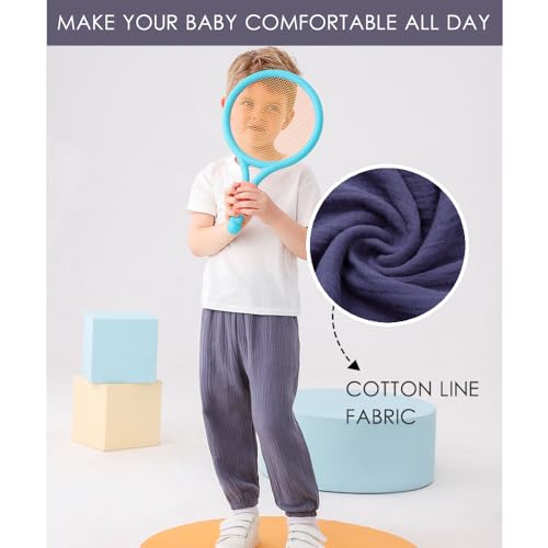 GFQLONG 4 Pack Toddler Boys Girls Cotton Linen Plain Pants Harem Trousers Casual Basic Elastic Loose Summer Spring Bloomers4