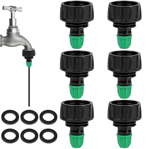 6 Pcs Garden Hose Adapter 3/4'' to 1/4'' Drip Irrigation Tubing Adapters, 3/4'' Faucet to 1/4'' Drip Hose Connectors with Washers, Irrigation System Parts for Garden