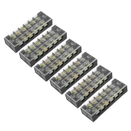 Rebower 6 Positions Dual Rows 600V 25A Terminal Strip Blocks Barrier Screws (with Cover), [for Wires Connecting, Electronic Circuits] - 6 Pack/Black/TB-2506L