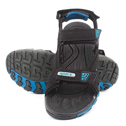Image of SPARX Men Black T. Blue Leather Outdoor Sandals-6 UK (39 1 /3 EU) (SS0496G BKTB0006)