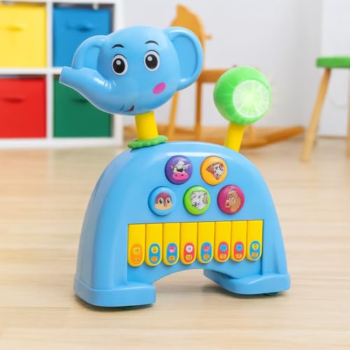 Image of Storio Musical Light & Sound Elephant Piano with 5 Modes of Animal Sound (Colour May Vary)| Soothing Melodies| Interactive Modes| Spinning Wheel| Ideal Gifting Option