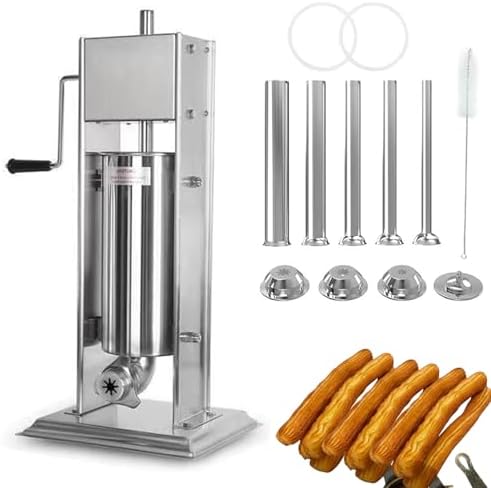 Commercial Stainless Steel Churro Maker Machine, 5L/7L/10L/15L Vertical Press & Sausage Stuffer, Ideal for Spanish Churros, Heavy-Duty Churro Press, 7L Capacity,7L