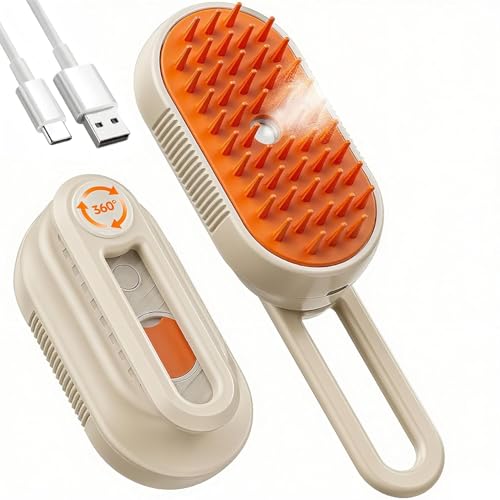 Pet Steam Brush, Shower Bath Brush, Grooming Water Brushes for Long & Short Haired Pets, Cat Steam Brush, Dog Brush for Shedding, Mist Spray Hair Removal Comb (Orange)