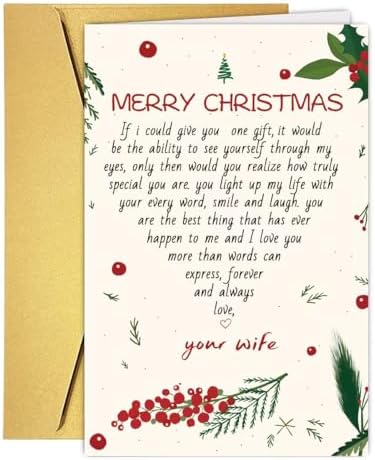 UUEFKTN Romantic Husband Christmas Card from Wife, Heartfelt Merry Christmas Card&Gift for Husband Hubby Partner, Love You Holiday Gift from Wife
