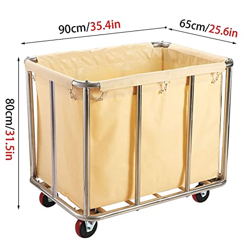 Commercial Heavy-Duty Laundry Hampers Cart,Large Stainless Steel Storage Trolley Cart With Wheels,Rolling Baskets Trucks With Removable Canvas Liners Bag For Lndustrial/Home (Yellow-10) #TOP1