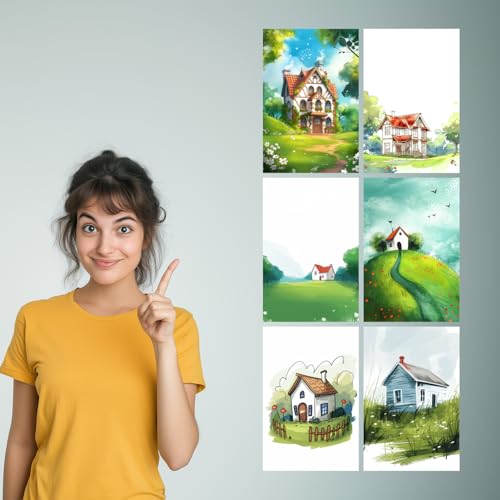 Image of SiddArtify Charming Cottagecore House Art Print Set - Sticker - 8x12 Inch - Pack of 6 Wall Room Decoration art Poster Prints