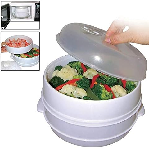 Mantraraj 2 Tier Microwave Vegetable Steamer Cooker Healthy Pasta Rice Cooking Pot Pan Cover