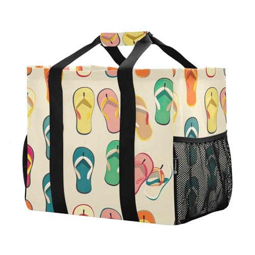 YETTASBIN Flip Flops Large Foldable Travel Tote Bag, Lightweight Waterproof Swim Pool Bag with Handles & Pocket for Beach Outdoor, Reusable Grocery Bag for Kitchen, Shopping