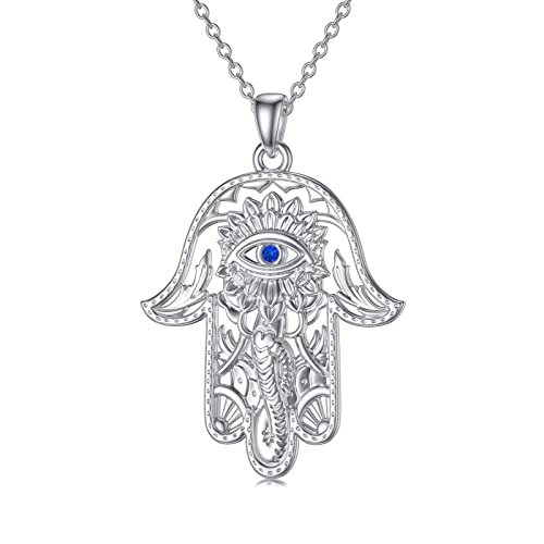 ROMANTICWORK Collier Éléphant Main de Fatma en Argent Sterling Pendentif Lotus Mauvais œil Fatima Amulette Bijoux Cadeaux pour Femme Fille Cover