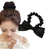 [Herbeluemily] リボン シュシュ ヘアゴム 髪飾り リボンゴム 髪ゴム リボンシュシュ ヘアアクセサリー ブラック 単品 HM-0133-R02-BK