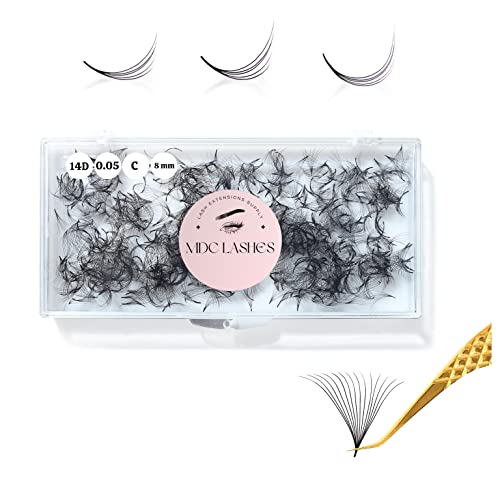 Mdc Lashes Promade Fans Eyelash Extensions 500Fans 0.05-0.07 Thickness, C/Cc/D Curl, 8-16Mm 14D Volume Eyelash Extensions Short Stem Soft Promade Fans Eyelash Extensions, Long Lasting, Easy Application #TOP2