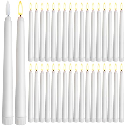Image of Baquler 36 Pcs 8.5 Inch Flameless Taper Candles Battery Operated Taper Candles Bulk LED Flickering White Candlesticks for Wedding Church Table Centerpiece Halloween Christmas Party Decor