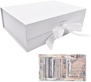 White Luxury Magnetic Gift Boxwith Ribbon, Bowknot Large Folding Gift Box Decorative Box, for Birthday Gift Wrapping for Wedding, Birthday, Anniversary, Festival- Size 265x190x80mm
