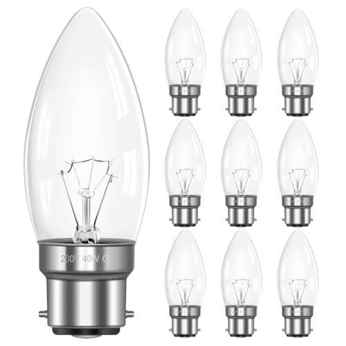 Image of Morotty B22 Candle Bulbs Dimmable Warm White 2700K, 360LM, AC 230V, B22 BC C35 Candle Bulbs Large Bayonet Cap, Light Bulb for Chandelier, Table Lamp, Ceiling Light, 10 Pack