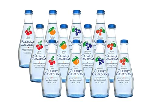 Image of Clearly Canadian Sparkling Flavored Water, 11 oz Glass Bottles - Variety of Refreshing Flavors, Premium Carbonated Beverage, Available in 12-Pack and 24-Pack Options (12 Pack, 12 Pack Variety)